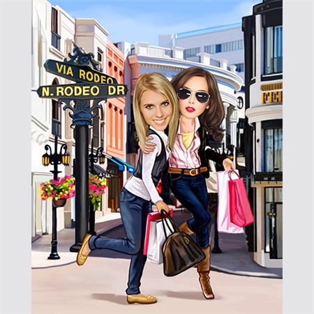 Woman Caricature Shopping Together,by myDaVinci - myDaVinci